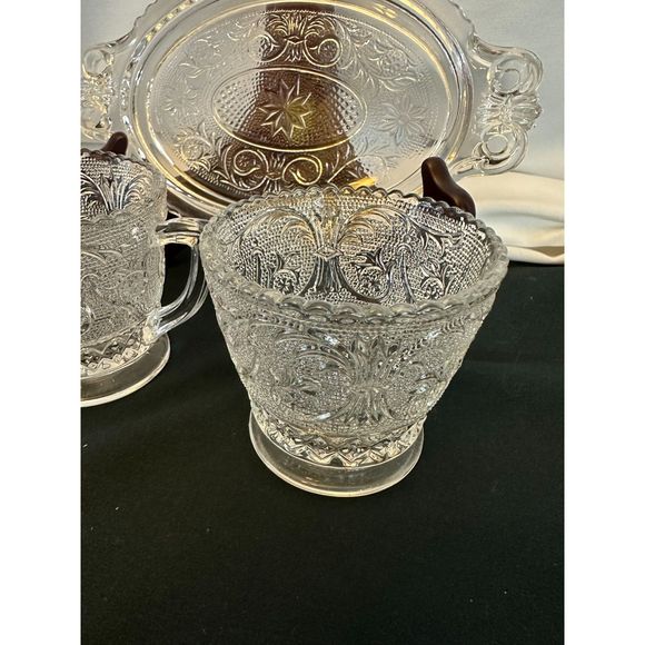 DUNCAN MILLER Sugar Cream Coffee Tea Set Tray Vintage Retro Glass MANGANESE - Picture 12 of 16